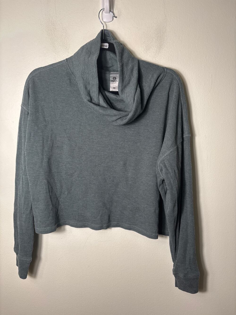 Mono B Green Waffle Knit Turtleneck Long Sleeve Shirt Sz M